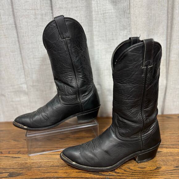 Vintage Laredo 56672 Men’s 9D Black Leather Cowboy Boots USA Made Western - Picture 2 of 8